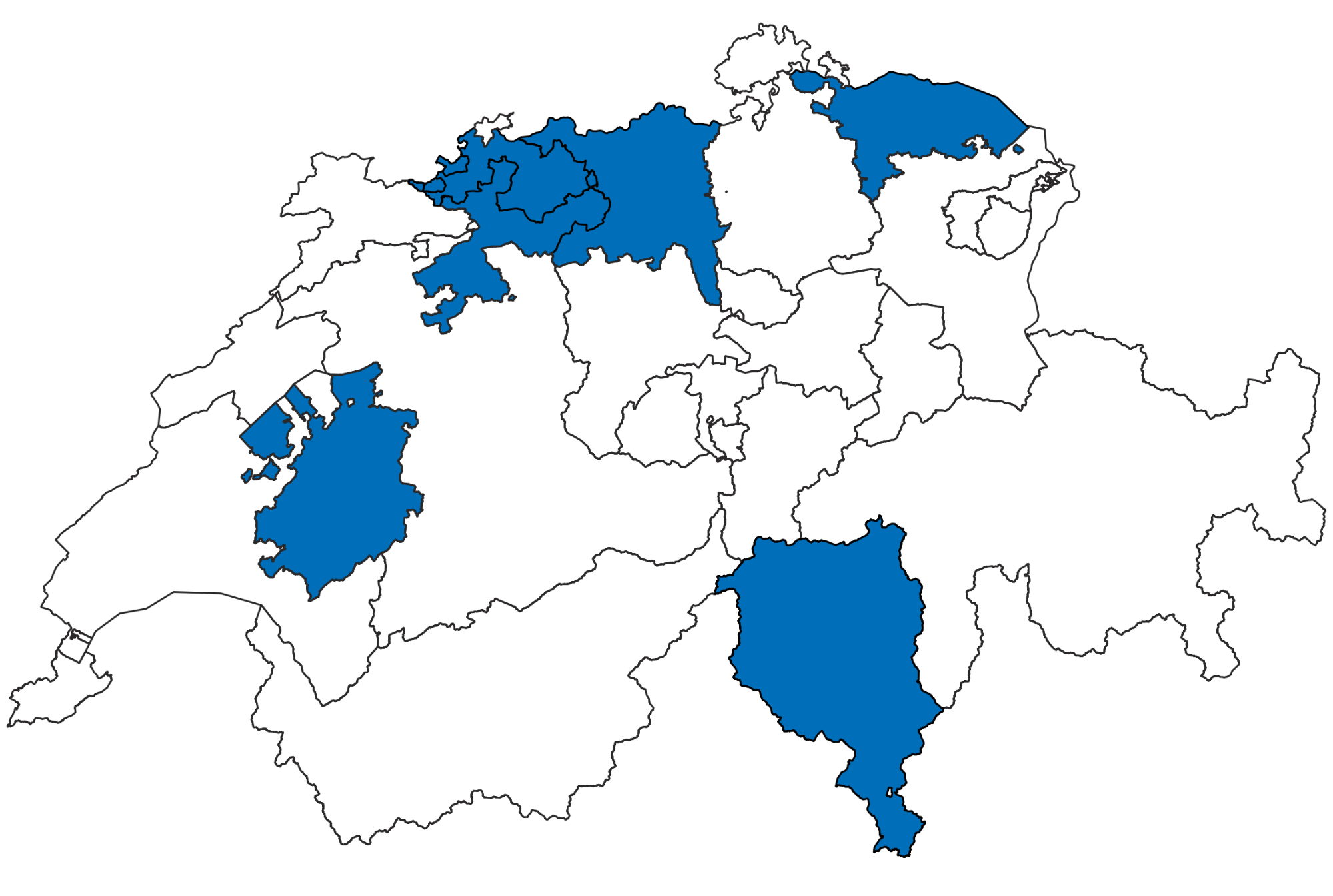 Baselland, Aargau, Freiburg, Solothurn, Tessin, Thurgau
